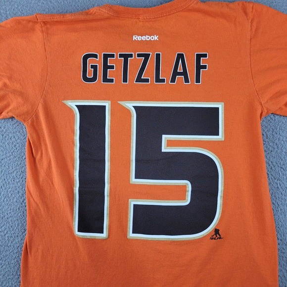 Mighty Ducks Shirt Mens Medium Orange NHL Reebok Ryan Getzlaf Hockey Tee - Picture 7 of 10